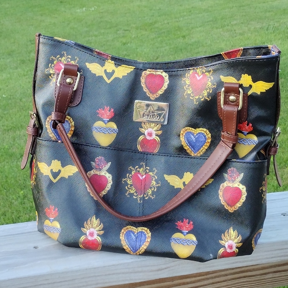 Red and Black Heart Pattern Shoulder Bag